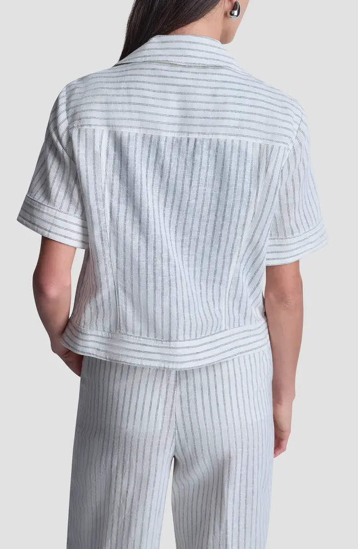 DKNY Ticking Stripe Short Sleeve Linen Blend Moto Jacket | Nordstrom | Nordstrom