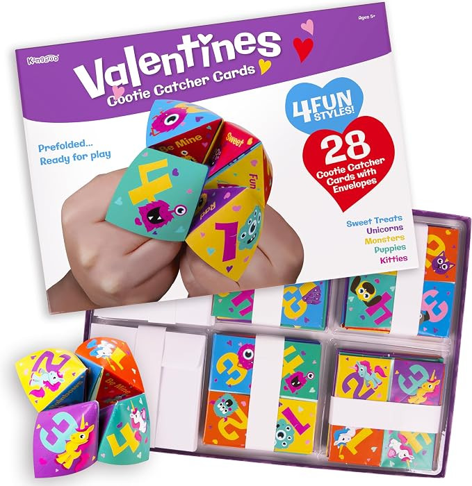 Kangaroo 28 Pack Cootie Catcher Cards for Valentines - Classroom Valentines Cooties Game for Kids... | Amazon (US)