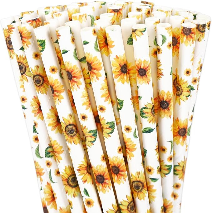 JarThenaAMCS 200 Pcs Sunflower Paper Straws Watercolor Yellow Floral Disposable Drinking Straws S... | Amazon (US)