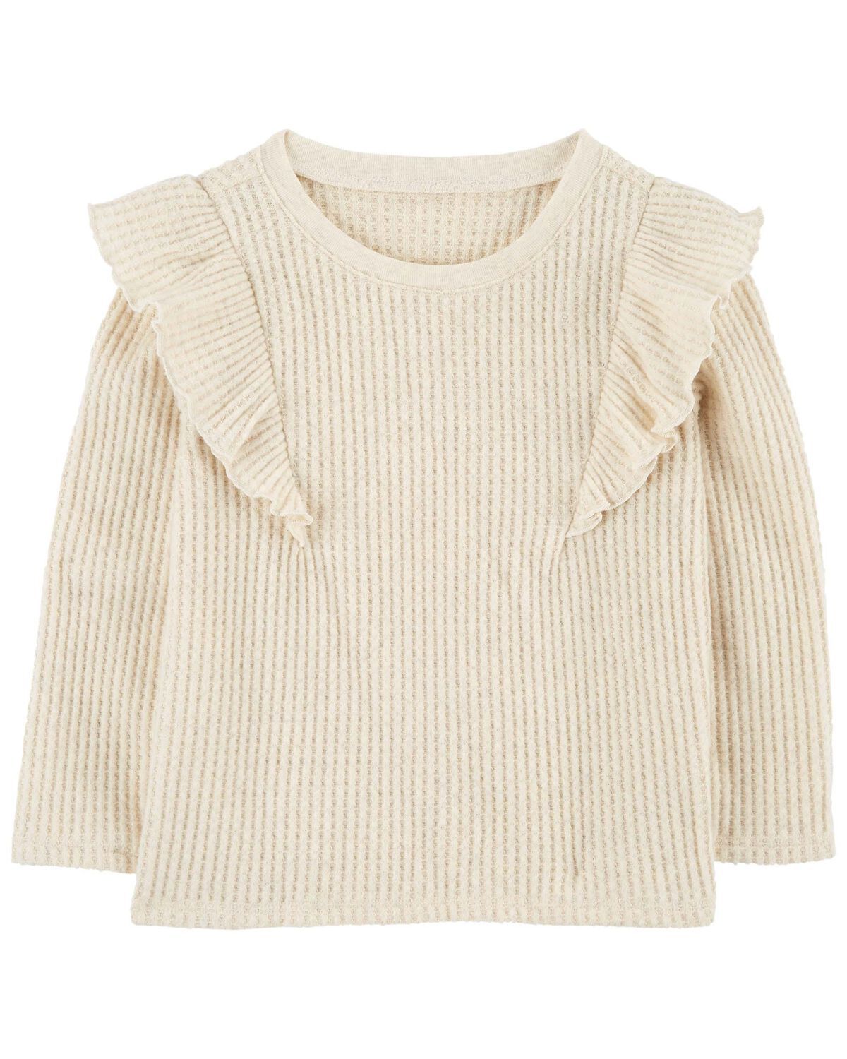 Oatmeal Toddler Waffle Knit Ruffle Top | carters.com | Carter's