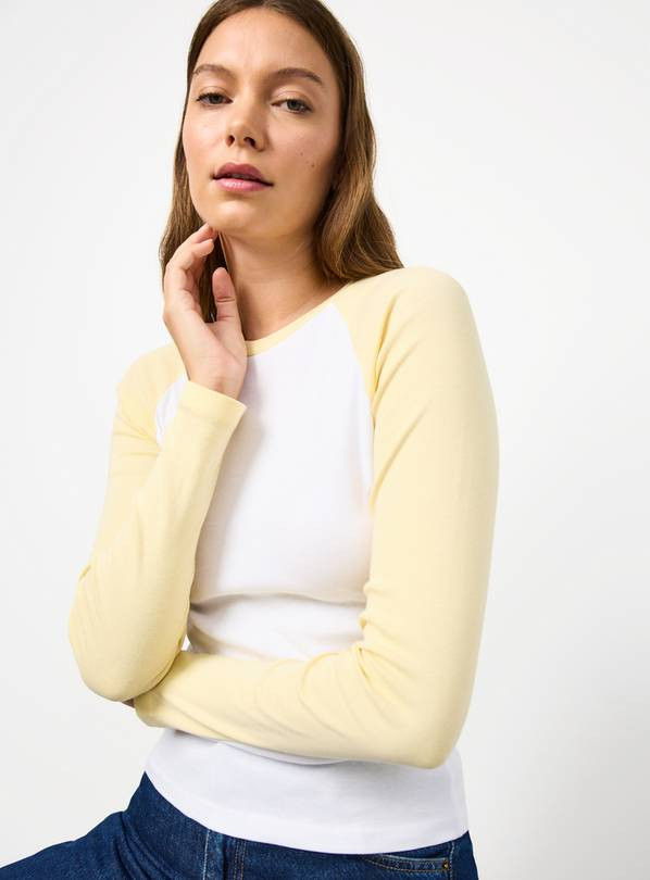 Buy Yellow Raglan Ribbed Long Sleeve T-Shirt S | T-shirts | Tu | Tu Clothing
