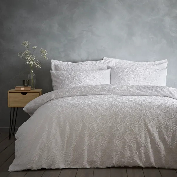 Astra White Textured Floral Duvet Cover and Pillowcase Set | Dunelm (migrated)