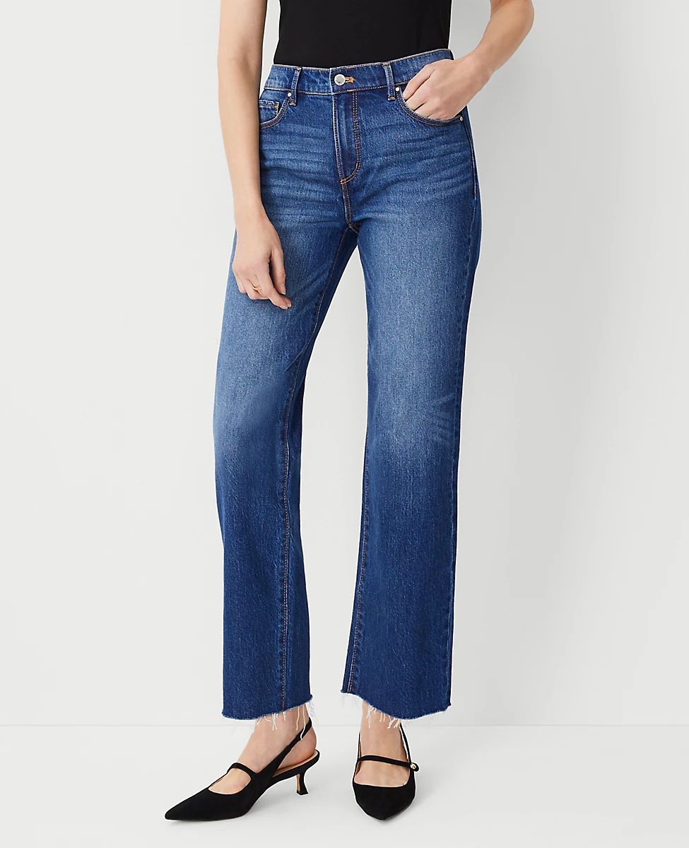 AT Weekend Fresh Cut Mid Rise Straight Jeans in Dark Wash | Ann Taylor (US)
