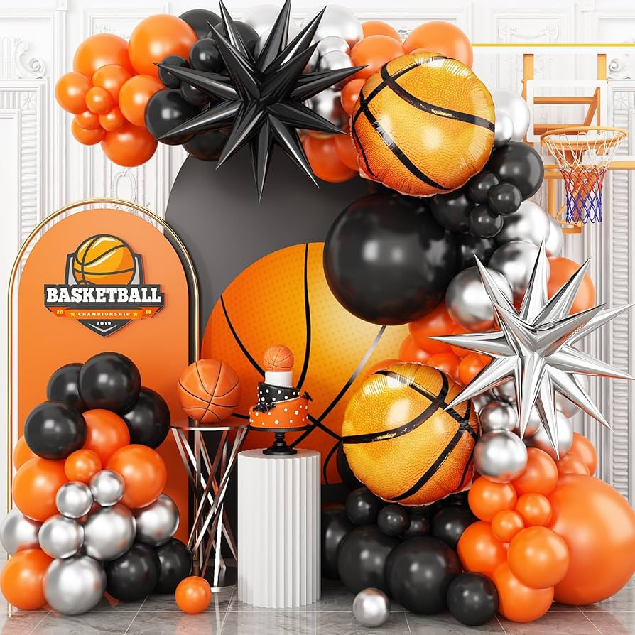 Basketball Balloons Arch Kit, Black Orange Metallic Silver Balloons Garland with Explosion Star a... | Amazon (US)