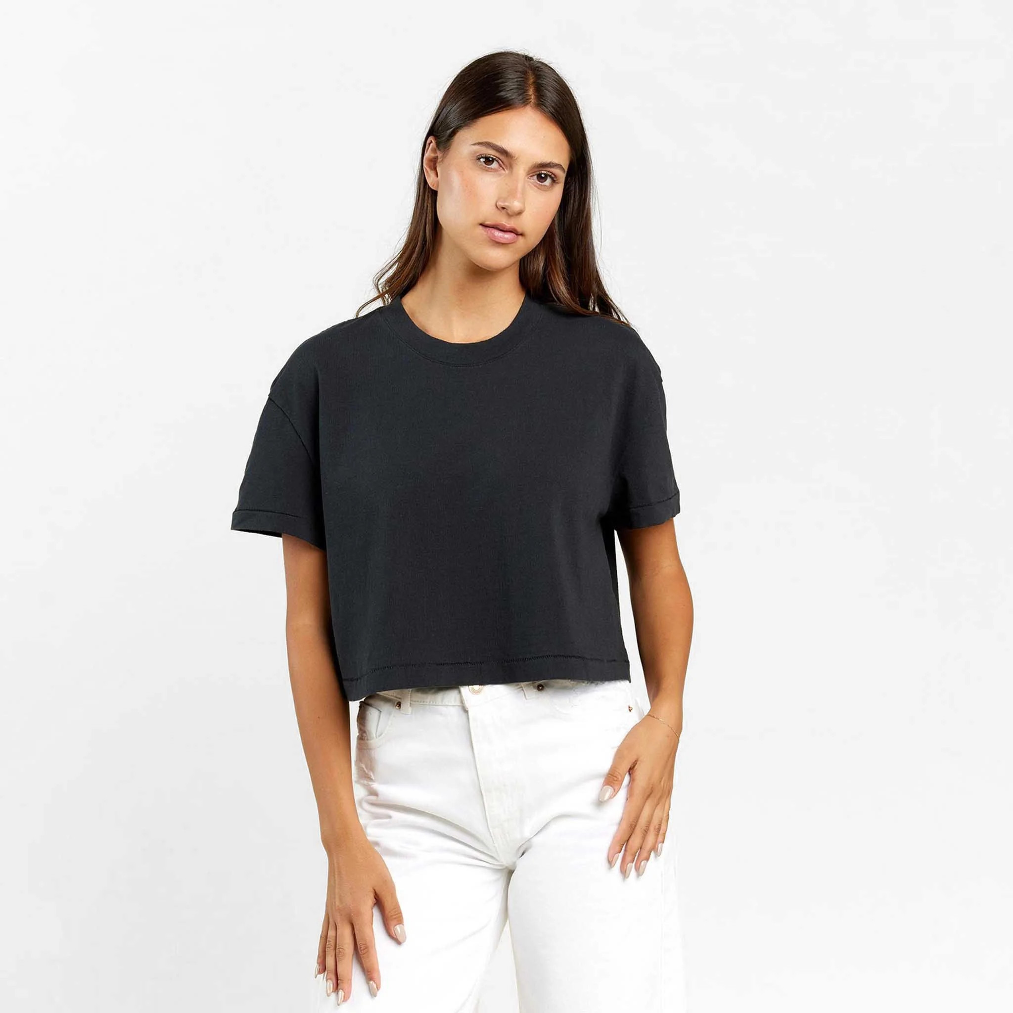 Vintage Cotton Cropped Tee | Black | Nuuds US
