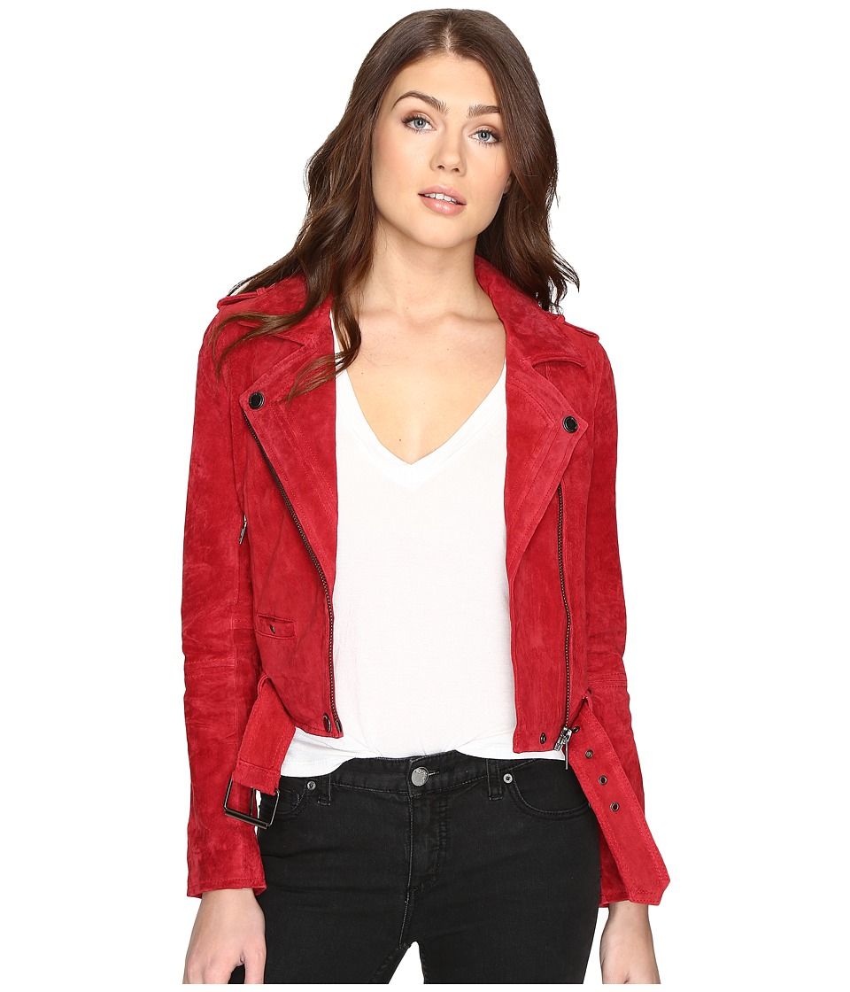 Blank NYC - Red Suede Moto Jacket in Red Moon (Red Moon) Women's Coat | Zappos