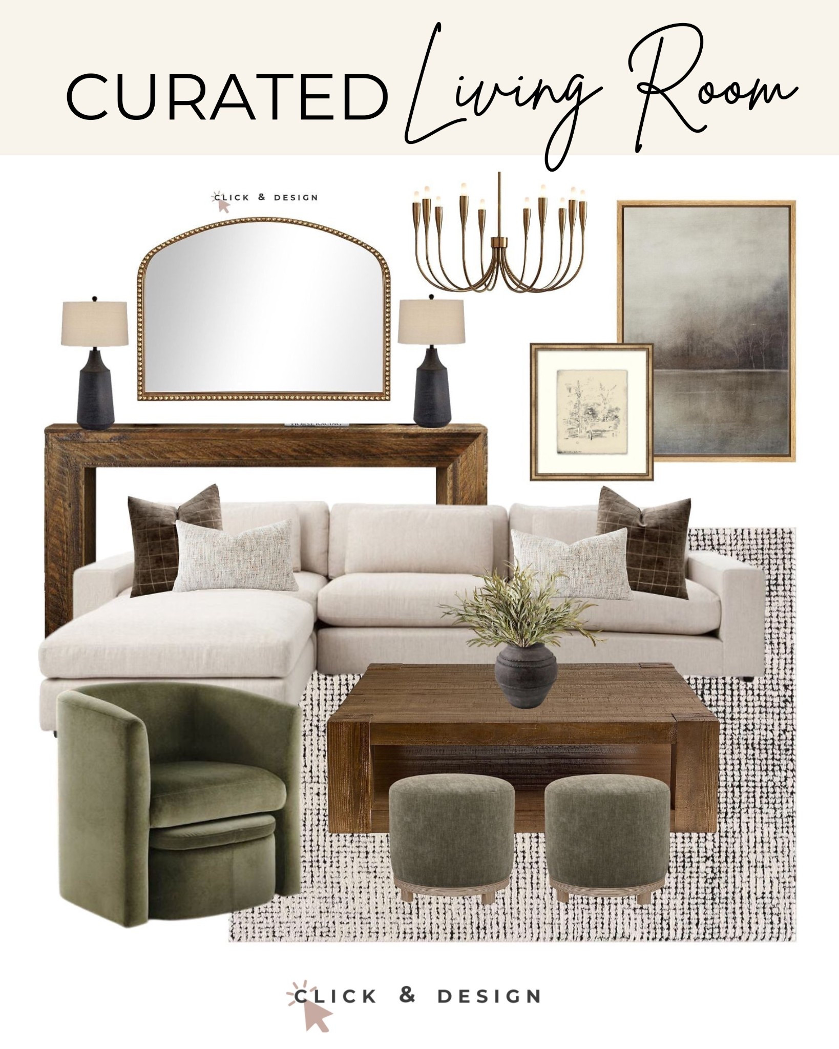 Modern transitional living room with pops of green. Dark wood tones to elevate the comfort. 

#LTKHome