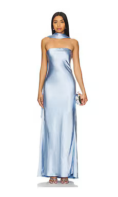 MISHA Lilia Sash Neck Maxi Dress in Cerulean Blue from Revolve.com | Revolve Clothing (Global)
