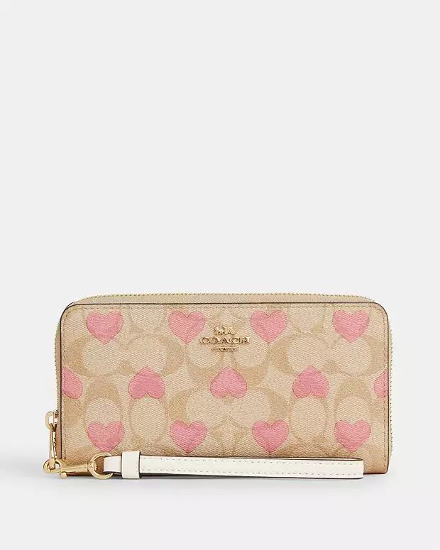 Long Zip Around Wallet In Signature Canvas With Heart Print | Coach Outlet