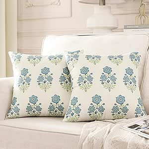 ORANAZA Pack of 2, Mughal Flower Pillow Cover 20 x 20 Inch Chinoiserie Blue Floral Throw Pillow C... | Amazon (US)