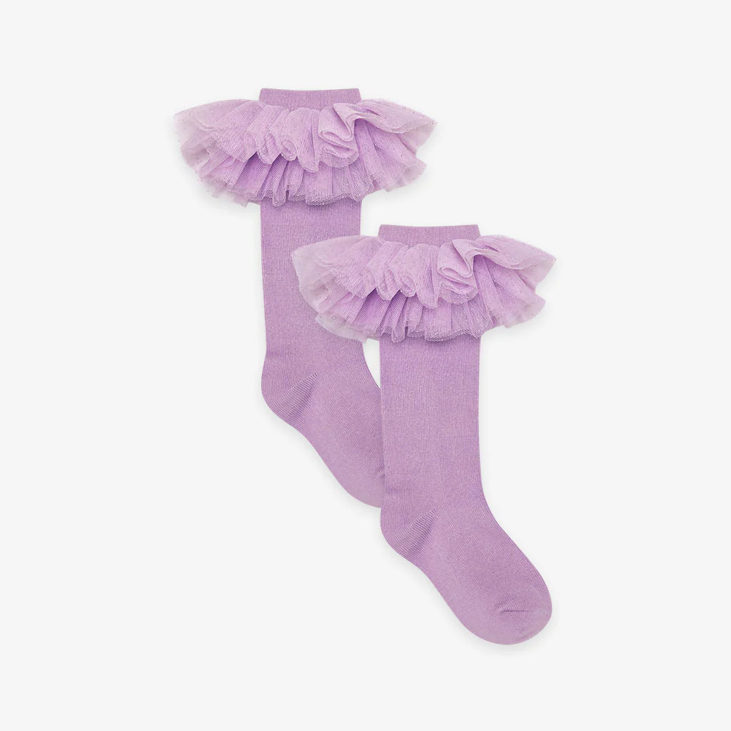 Solid Purple Baby Girl Tulle Knee High Socks | Lovely Lavender | Posh Peanut