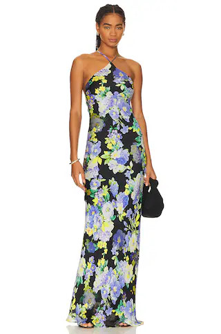 Line & Dot Bloom Halter Neck Maxi Dress in Black & Purple Multi from Revolve.com | Revolve Clothing (Global)