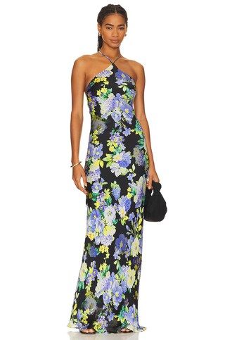 Line & Dot Bloom Halter Neck Maxi Dress in Black & Purple Multi from Revolve.com | Revolve Clothing (Global)