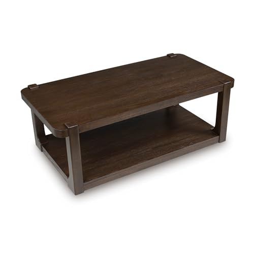 Signature Design by Ashley Breckington Contemporary Coffee Table with Lower Shelf and Casters, Dark Brown | Amazon (US)