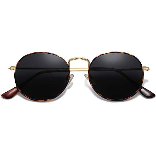 SOJOS Small Round Polarized Sunglasses for Women Men Classic Vintage Retro Shades UV400 SJ1014, Havana/Grey | Amazon (US)