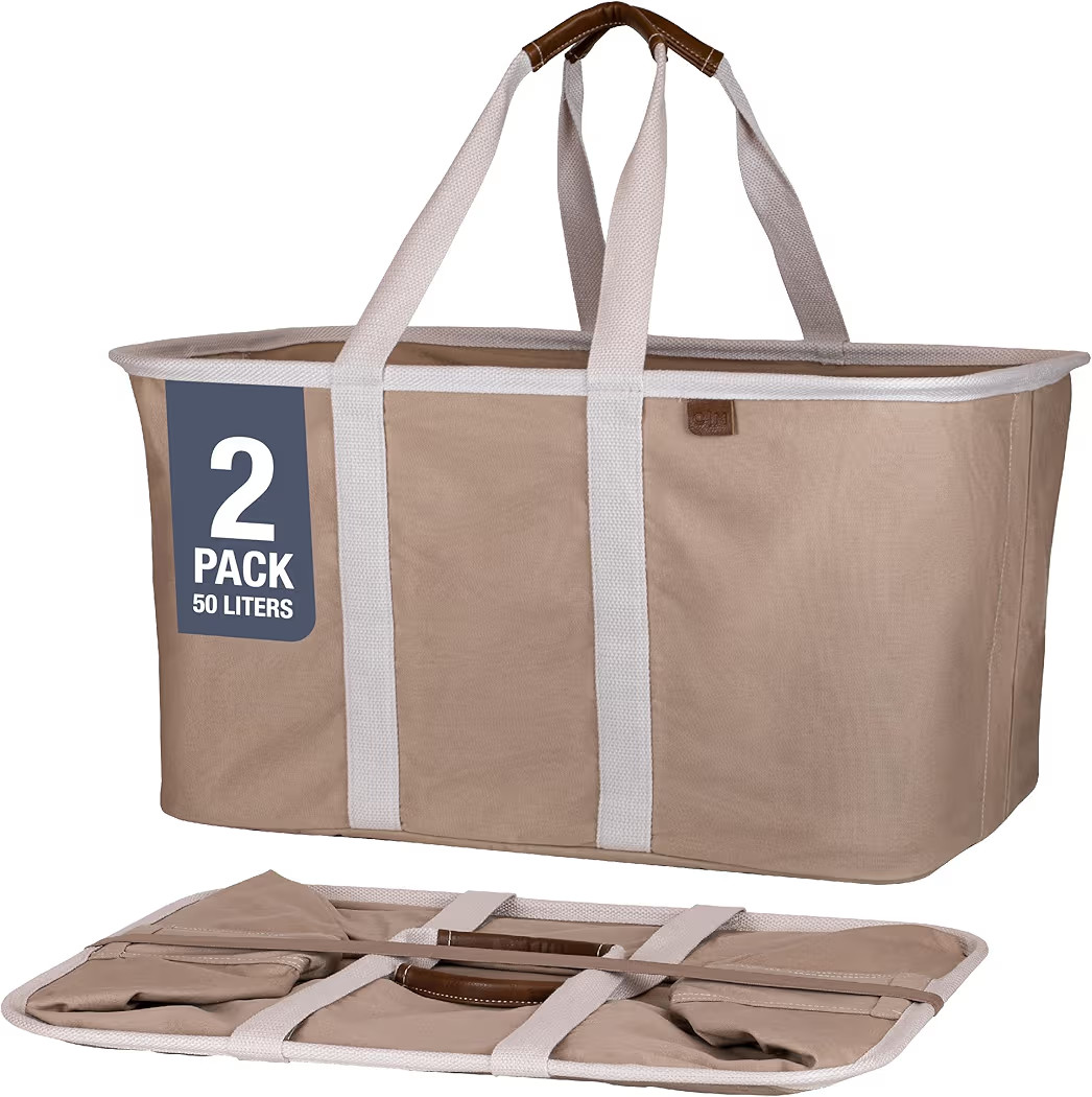 CleverMade Collapsible Laundry Tote - LUXE Mocha 2-Pack 50L - Foldable Storage Organization Container for Clothes Laundry Room Storage Solution | Amazon (US)
