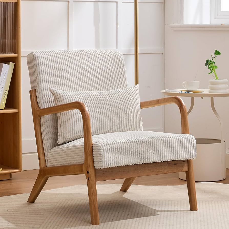 Mid Century Modern Accent Chair, Living Room Chairs with Pillow Upholstered Boho Arm Chiar Readin... | Amazon (US)