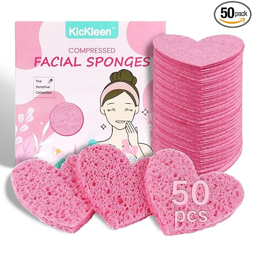 50-Count Kickleen Compressed Cellulose Heart Shape Facial Sponges | Natural Cosmetic Spa Sponges ... | Amazon (US)