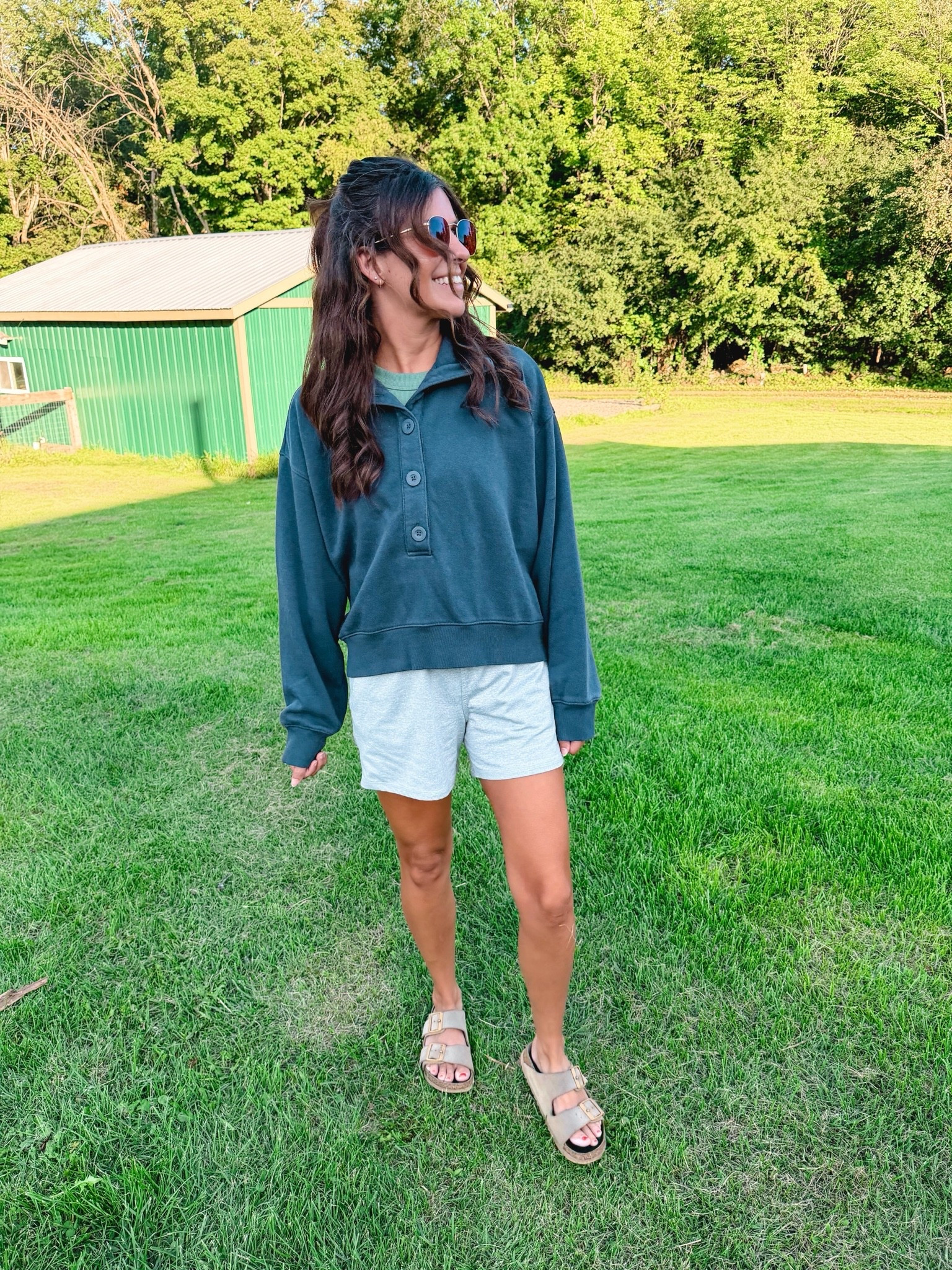 small in my tee, small in my sweatshirt and xs in my grey shorts (older so linked similar). My Birks are size 36.

#LTKPetite #LTKSeasonal #LTKootd