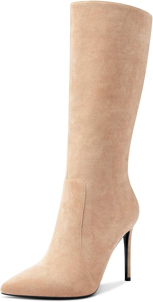 Womens Knee High Boots High Heels Elegant Pointy Toe Stilettos Boot with Zipper 10CM Heel | Amazon (US)