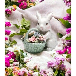 kevinsgiftshoppe Ceramic Easter Bunny Rabbit With Flower Basket Figurine Home Decor | Michaels Stores