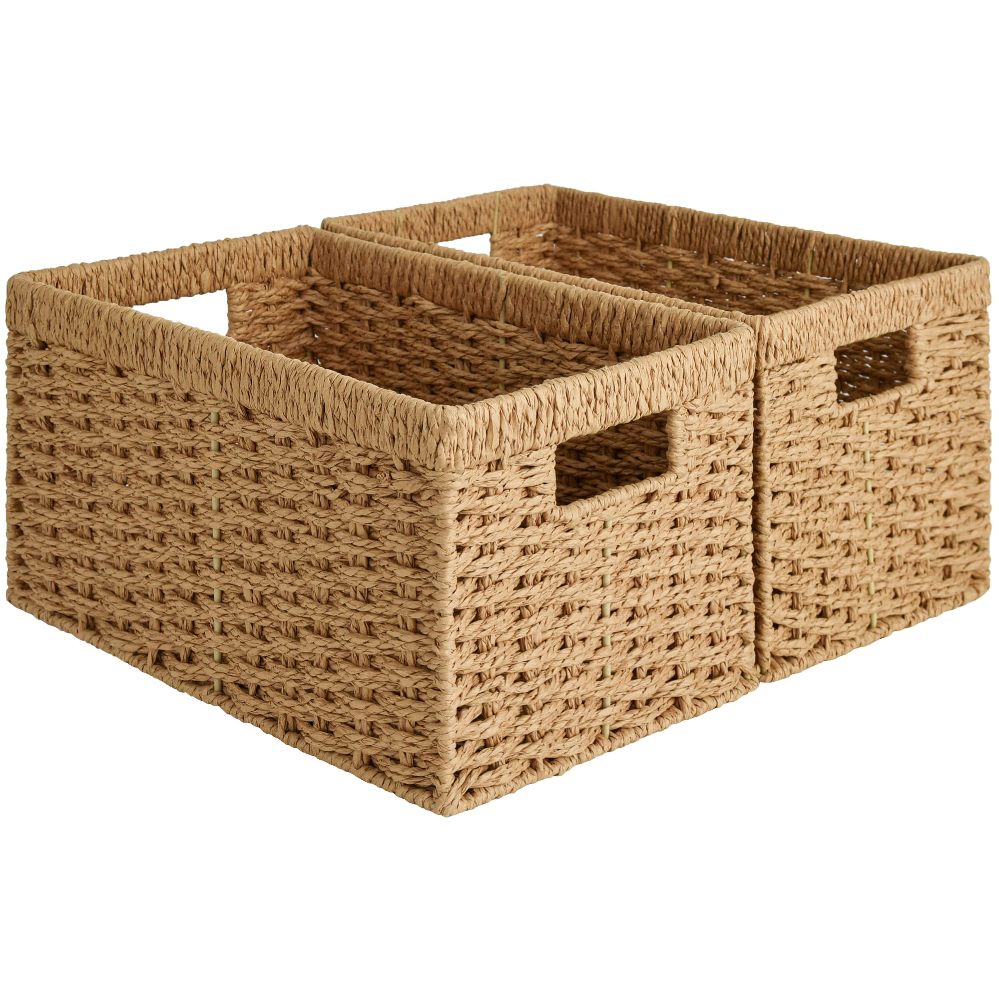 StorageWorks Round Paper Rope Storage Baskets, Rectangular Wicker Baskets with Built-in Handles, ... | Amazon (US)