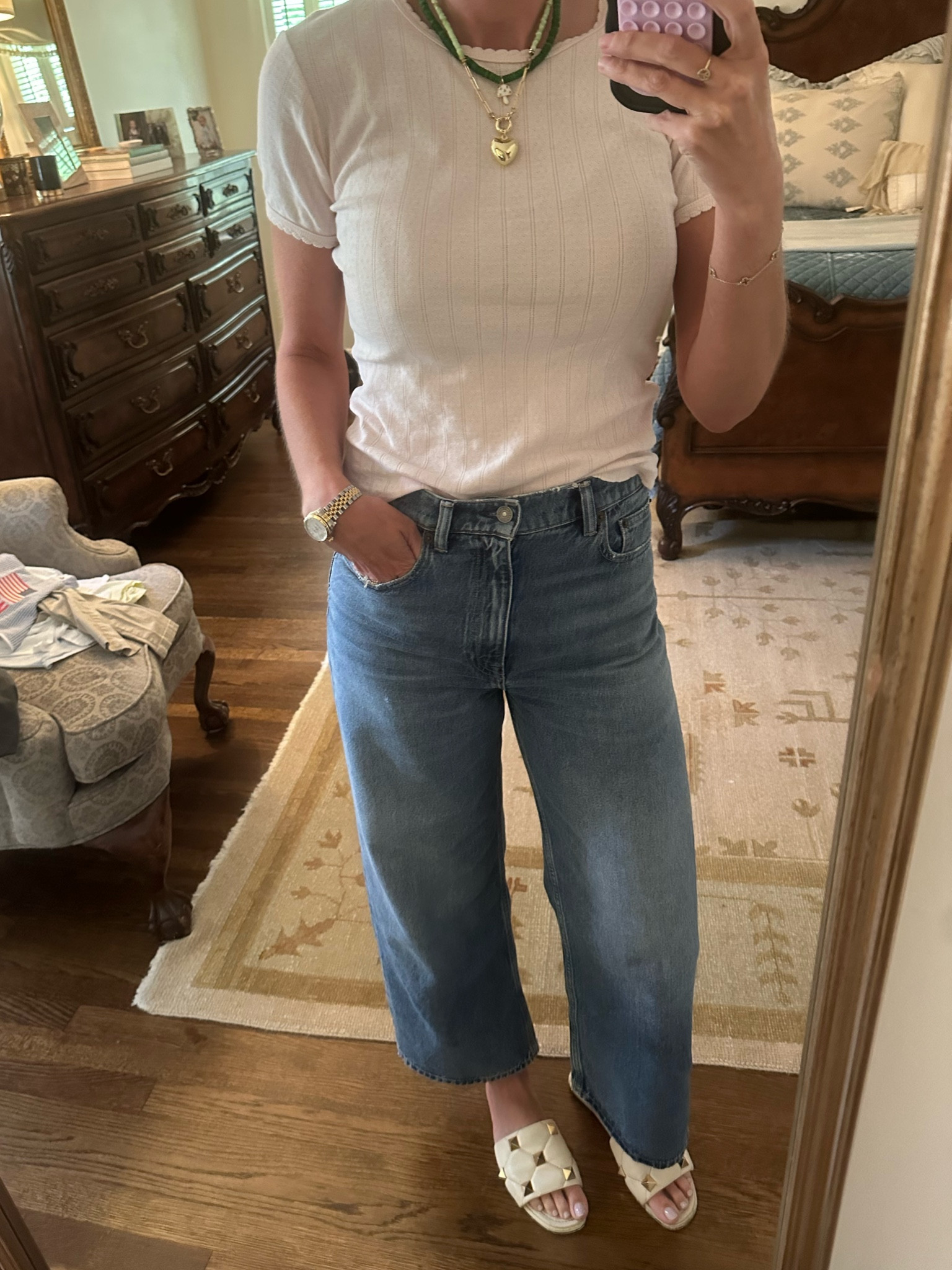 Day of errands 🩵 

Have this tee in this light pink and white, It’s so great to throw on with jeans! Also living in these Polo jeans! 😍😍

#LTKShoeCrush #LTKStyleTip