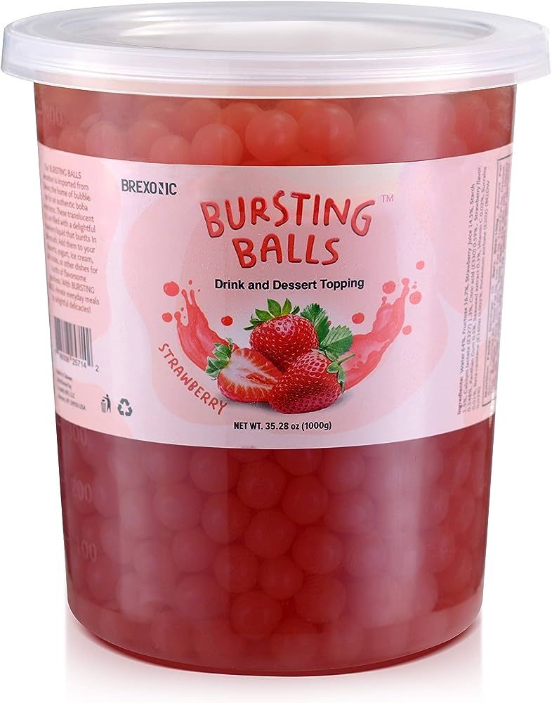 BREXONIC Boba Pearls Popping Bursting Boba, Tapioca Pearls For Bubble Tea (Strawberry , 2 LB 1 Pa... | Amazon (US)