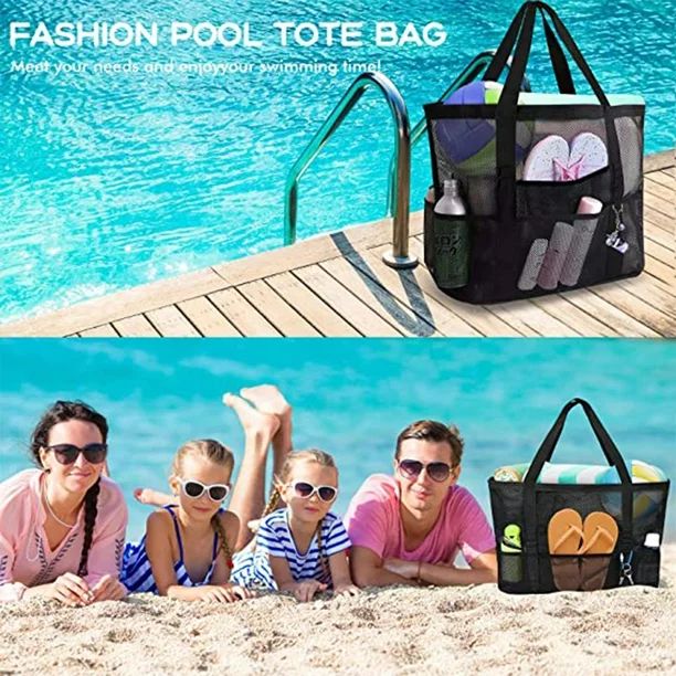 SZBXD Women Mesh Beach Bag,Large Capacity Shoulder Beach Handbag with 9 Pockets - Suitable for Be... | Walmart (US)