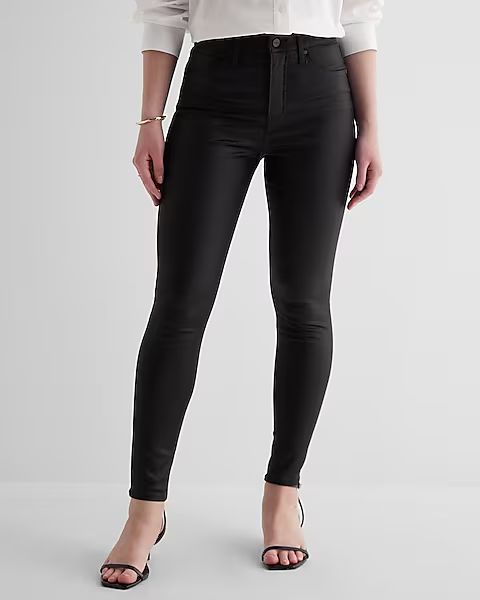 High Waisted Black Coated Skinny Jeans | Express