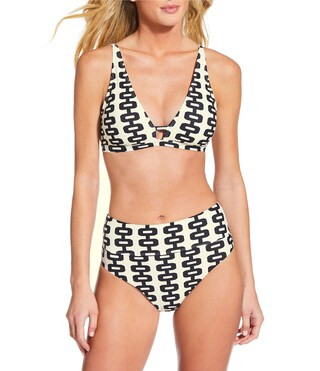 Gianni Bini Retro Fille Textured Pique Strappy Back Bralette Swim Top & Wide Band High Waisted Sw... | Dillard's