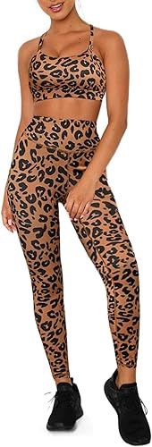 Aleumdr Womens Yoga Outfits 2 Piece Set Workout Athletic Leopard Print Shorts Leggings and Sports... | Amazon (US)