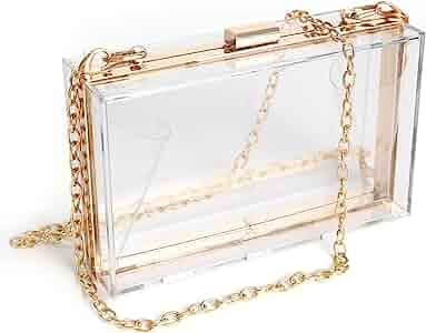 WJCD Women Clear Purse Acrylic Clear Clutch Bag, Shoulder Handbag With Removable Gold Chain Strap | Amazon (US)