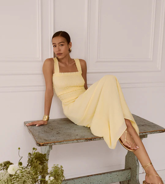 The Azalea Maxi Nap Dress - Butter Yellow Tonal Seersucker | Hill House Home US
