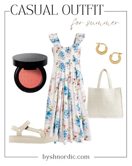 This summer outfit features a flowy midi dress, hoop earrings, white tote bag, and white sandals!

#vacationstyle #beautypicks #casuallook #outfitidea

#LTKbeauty #LTKFind #LTKstyletip