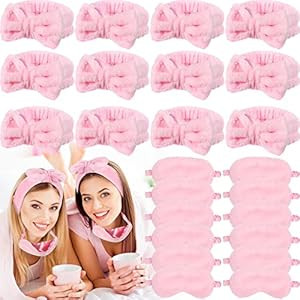 Jexine 24 Pcs Spa Headband Plush Sleep Eye Mask Bulk Bow Hair Band Makeup Headband for Washing Fa... | Amazon (US)