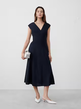Linen-Blend Wrap Midi Dress | Banana Republic Factory