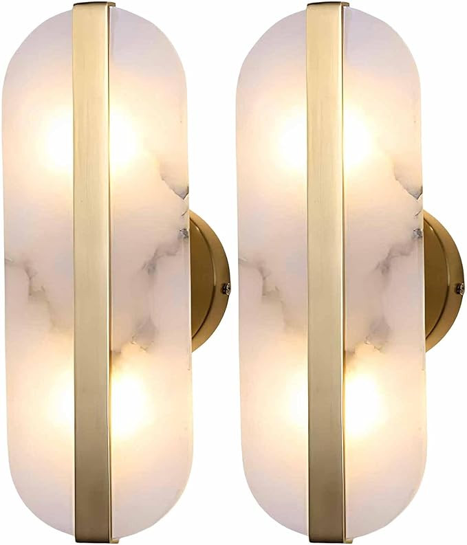 Natural Alabaster Sconces 2 Pack Marble Wall Lamp Stone Wall Light Gold Bathroom Vanity Wall Ligh... | Amazon (US)