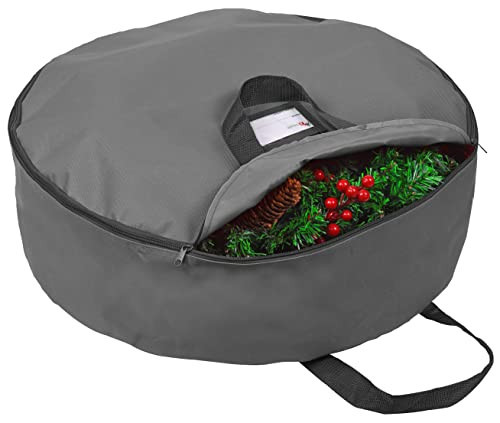 Primode Heavy Duty Wreath Storage Bag Garland Wreaths Container with Handles - Durable 600D Oxford Polyester Material Xmas Holiday Wreaths Storage Holder (30", Gray) | Amazon (US)