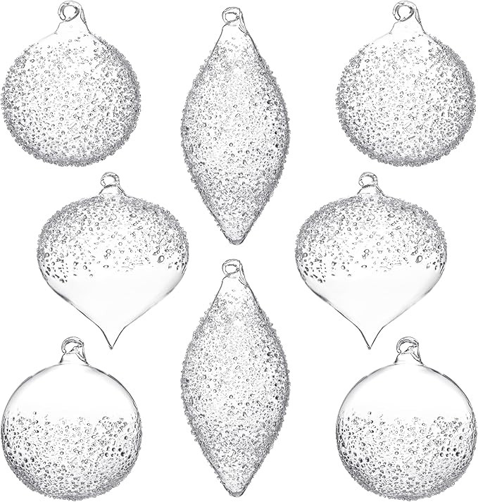KI Store Clear Sugared Glass Christmas Tree Ornaments Set of 8 Glass Christmas Balls for Christma... | Amazon (US)