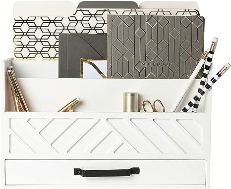 Blu Monaco White Wood Desk Organizers and Storage with Drawer - Bill Mail Organizer and Sorter fo... | Amazon (US)