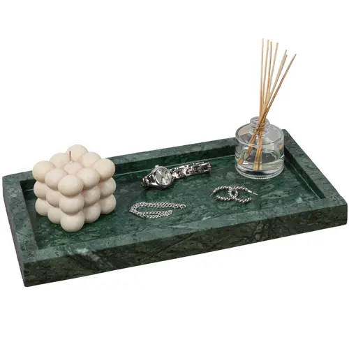 HAPPIMESS Luxe Stone Classic Minimalist Rectangular Marble Bathroom Countertop Tray in Green Marble at Nordstrom | Nordstrom