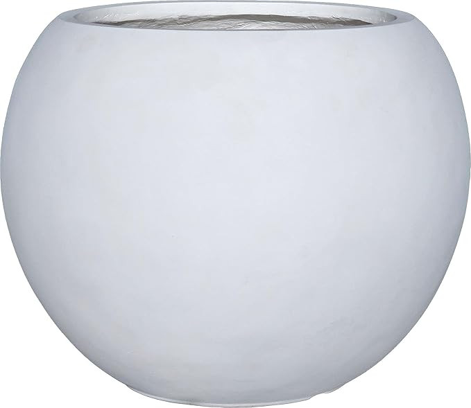 13.5 H x 17" Dia (12" Pot Opening) Round Fiberstone Planter with Drainage Hole, White, Indoor/Out... | Amazon (US)