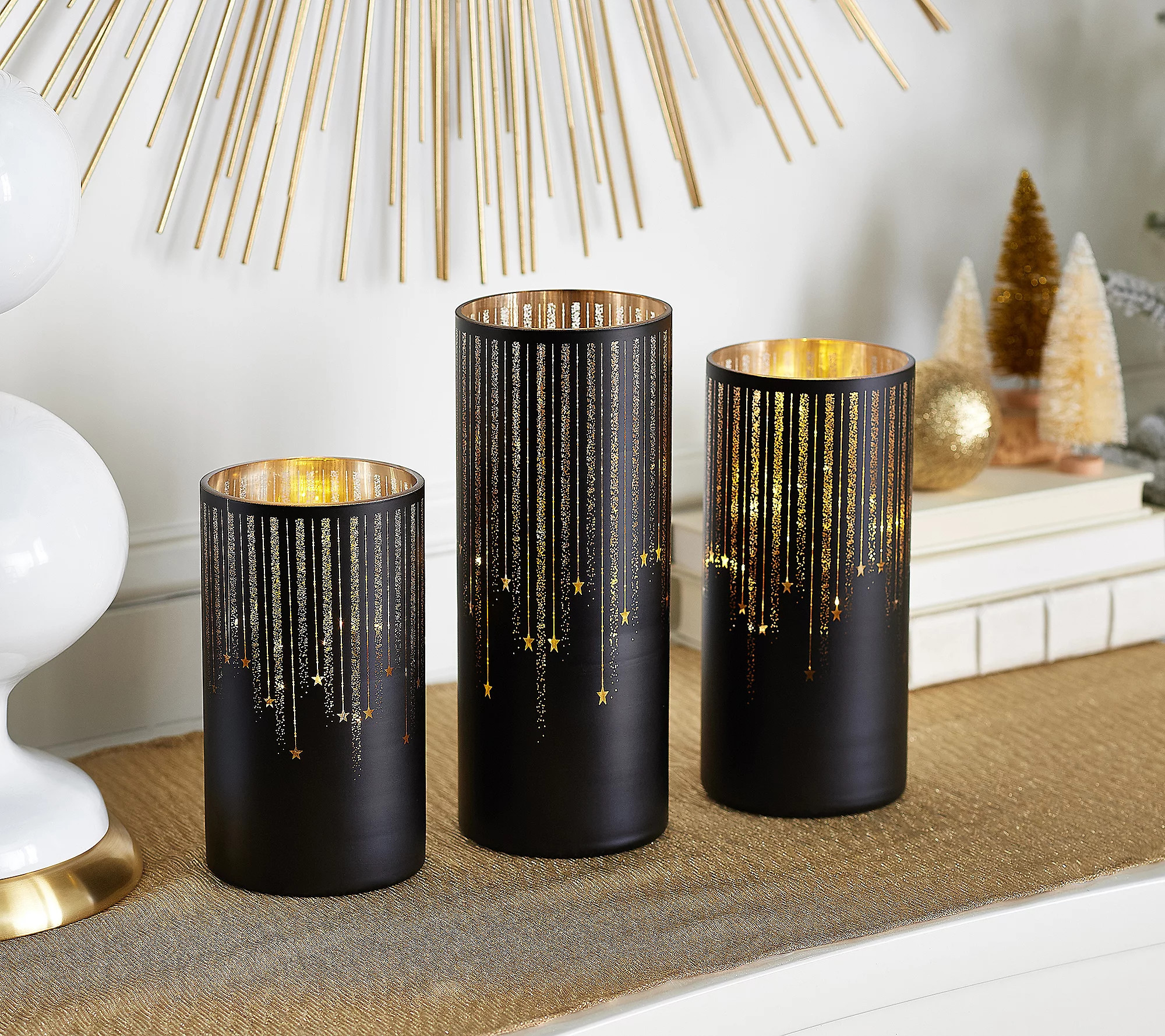 Set of 3 Illuminated Starry Night Hurricanes by Valerie | QVC
