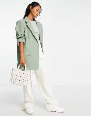 ASOS DESIGN boxy oversized grandad blazer in sage | ASOS | ASOS (Global)