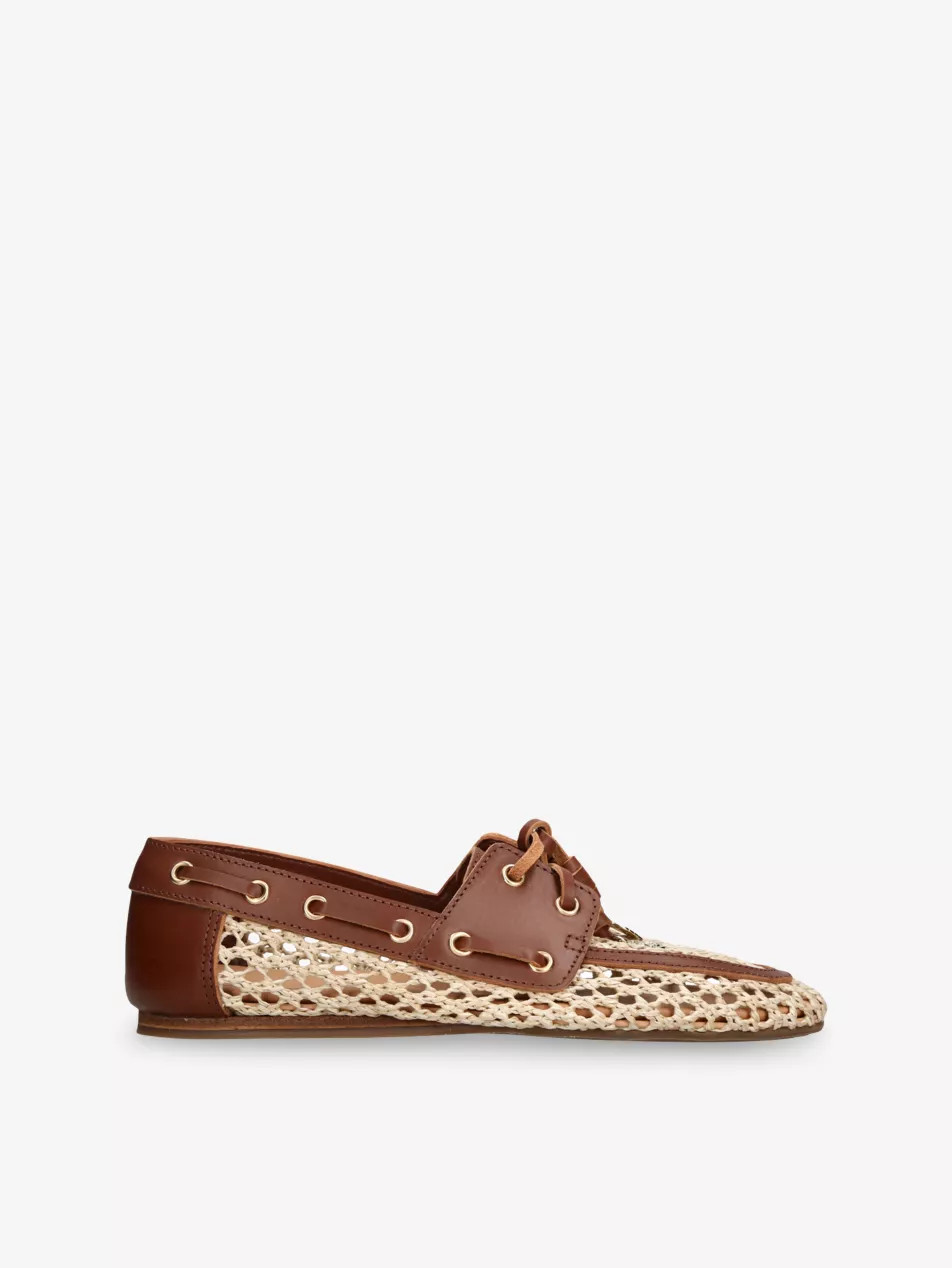 Pliaria Raffia and Leather Boat Shoes | Selfridges