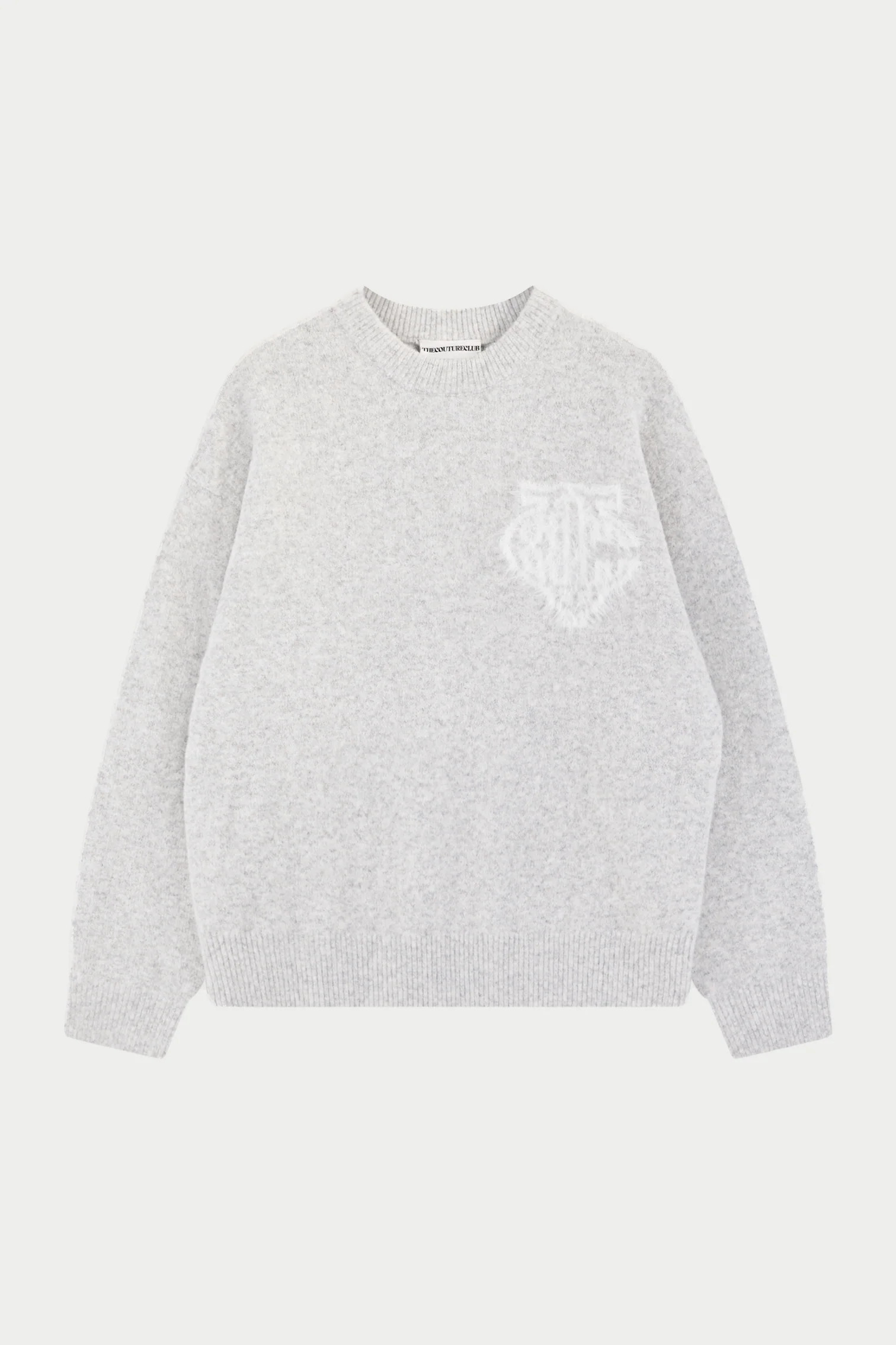 MONOGRAM FLUFFY KNIT CREW - GREY MARL | The Couture Club