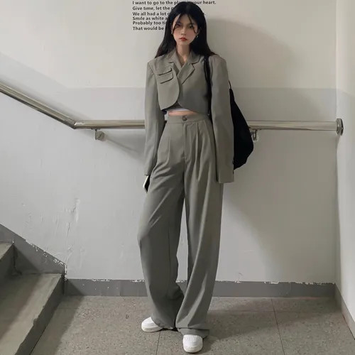 ever after - Long-Sleeve Cropped Blazer / Straight Leg Dress Pants | YesStyle Global