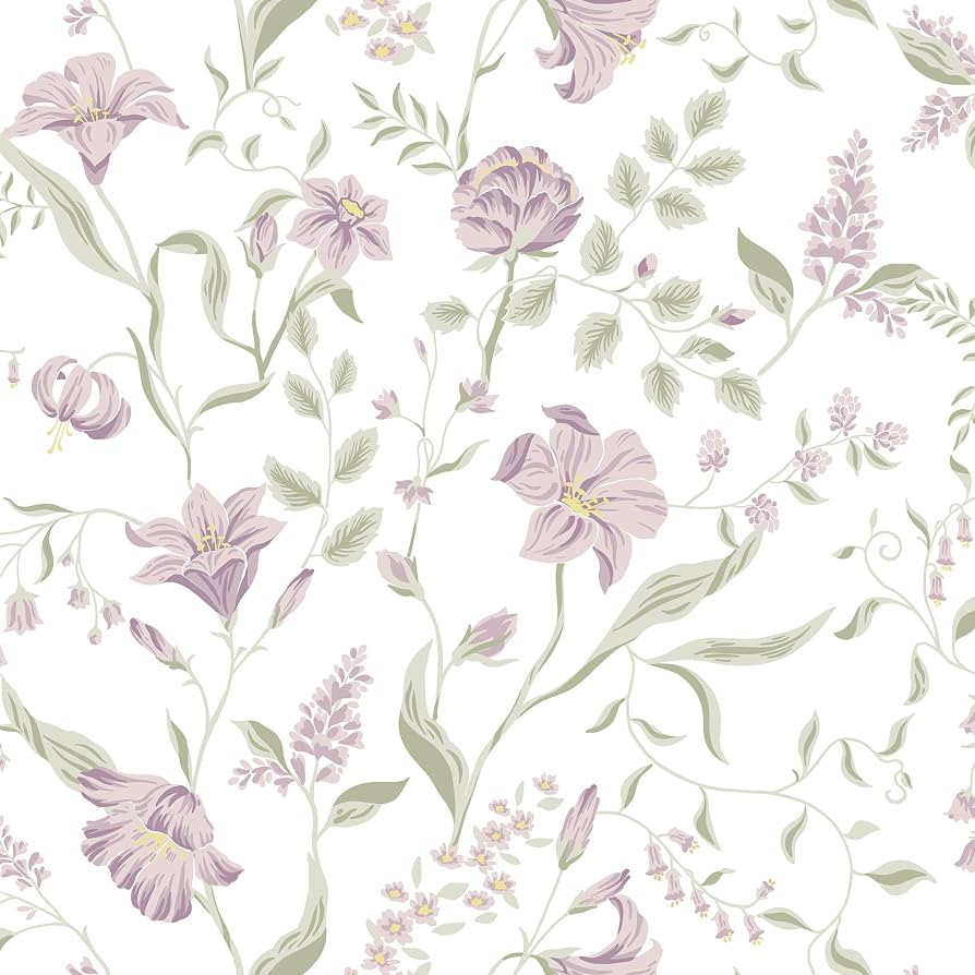 Purple Floral Wallpaper Peel and Stick Wallpaper Flower and Leaf Contact Paper Modern Removable S... | Amazon (US)