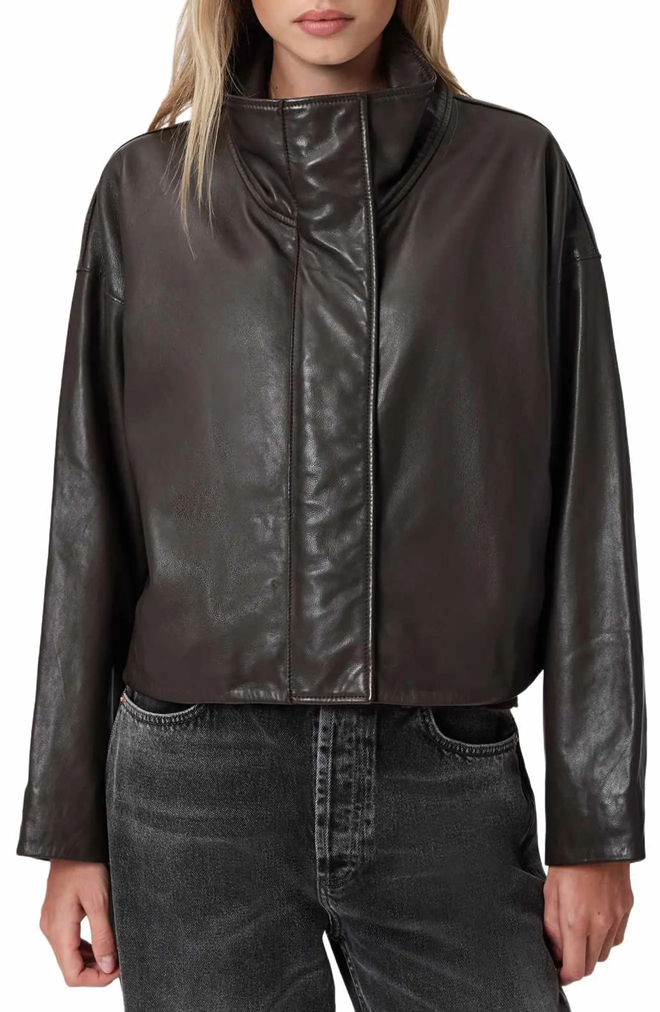 AllSaints Ryder Leather Jacket in Oxblood Red at Nordstrom, Size Medium | Nordstrom